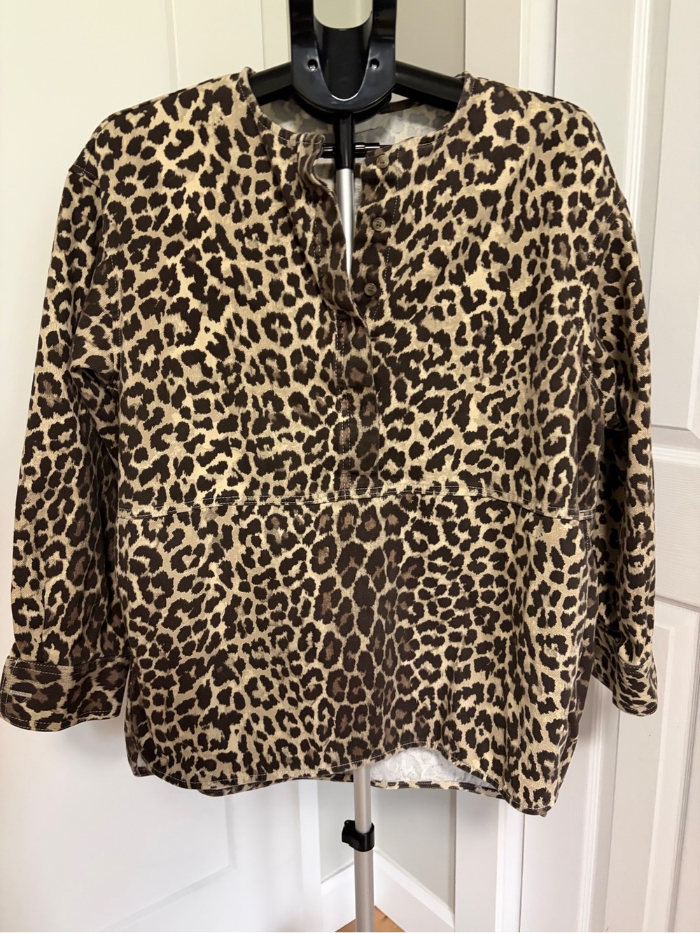 H&M Leopard Print Light Denim Tunic Top - Brown/Cream-oversized medium